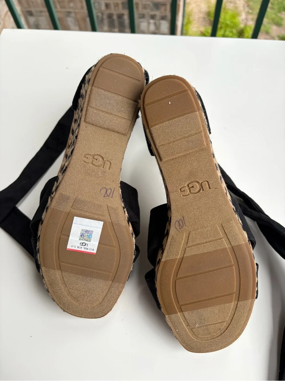 🆕🖤UGG Black Espadrille Wedge Sandals Lace-Up Ankle Tie Platform Shoes Size 8.5 - Picture 10 of 13
